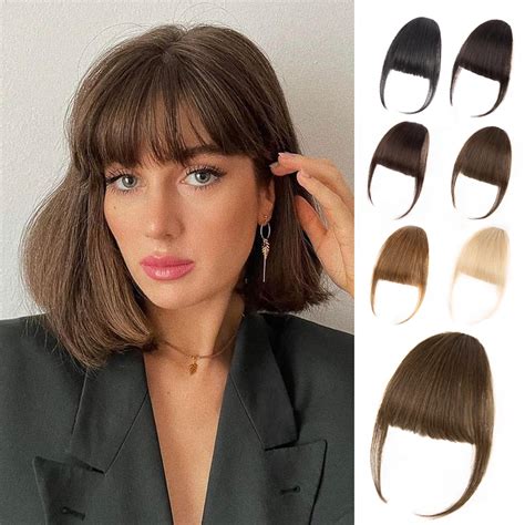 EINAEY Clip in Bangs, 100% Real Human Hair Medium Brown Fake Bangs ...