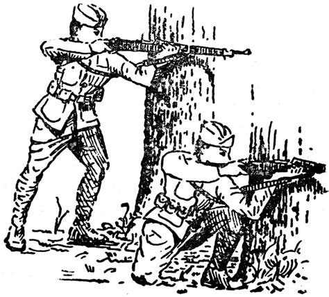 Four figures in action, including a man with a top knot crouching and shooting, a figure in a green