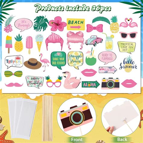 Buy 36 Pieces Flamingo Photo Booth Props Hawaiian Luau Party Photo ...