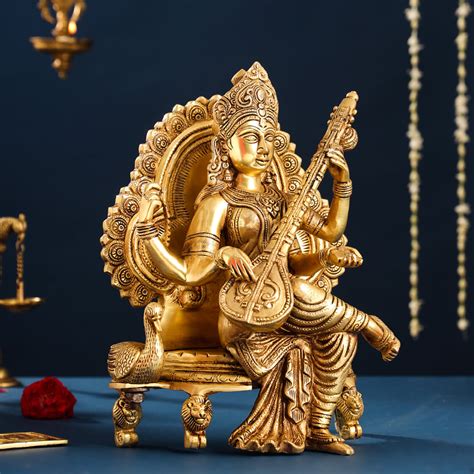 Brass Goddess Saraswati Idol (15 Inch) – Vedansh Craft