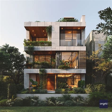 Modern Indian 3-Floor Home with Cantilevered Balconies – Ongrid Design