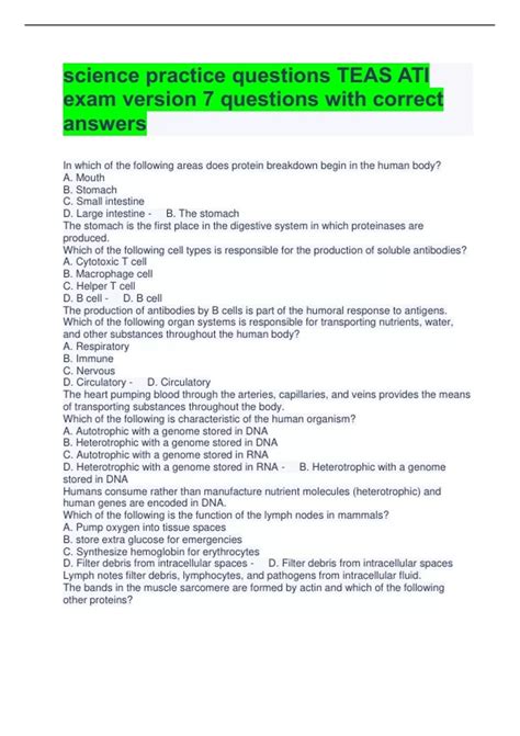 science practice questions TEAS ATI exam version 7 questions with ...