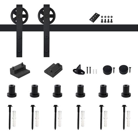 WINSOON 4-18FT Single Wood Sliding Barn Door Hardware Basic Black Big ...