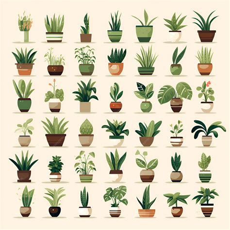 Various types of house plants in a flat style collection a set of ...