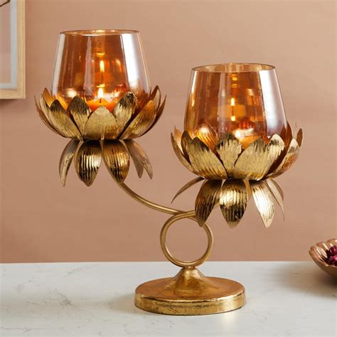 Buy Rylee Glass T-Light Holders with Lotus Stand from Home Centre at ...