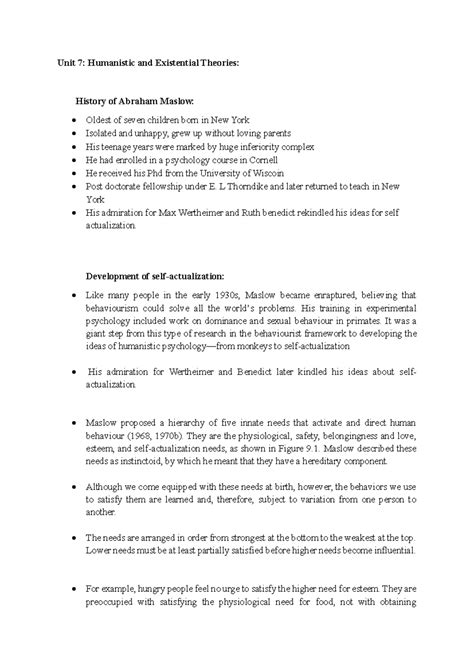 Humanistic and Existential Theories - Unit 7: Humanistic and ...