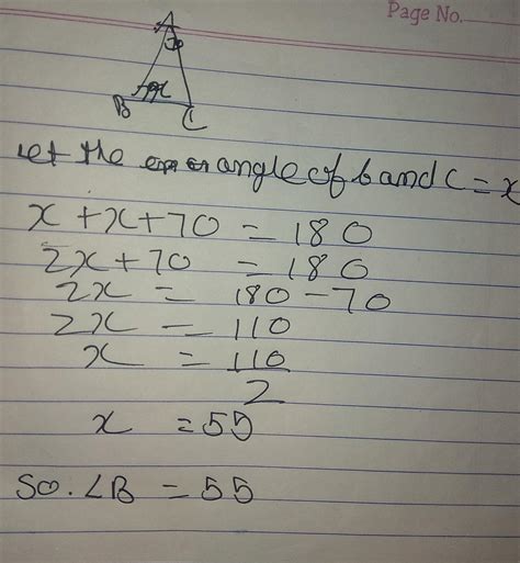 ΔABC is isosceles with AB=AC.If ∠A=70°,what is the measure of ∠B ...