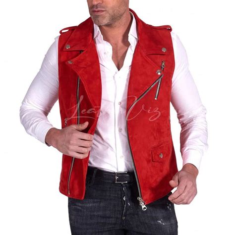 MENS RED SUEDE LEATHER VEST FOR MEN - LeatherViz- Men Leather Jackets ...