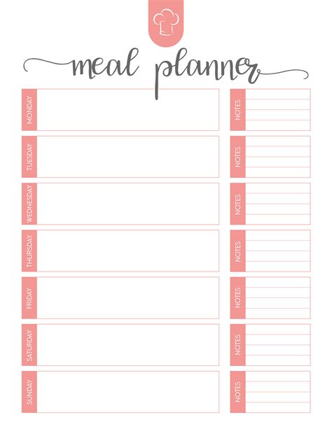 Printable weekly meal planner template - onesaki