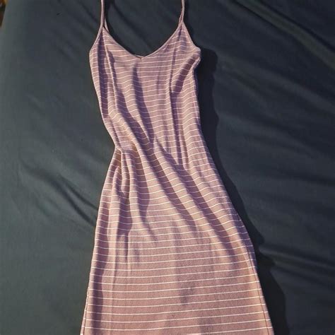 Striped Pink and White Slit Maxi Summer Dtess - Depop