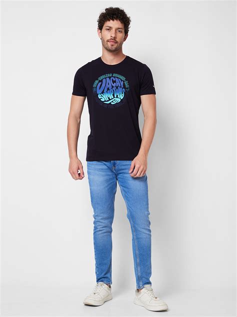 Spykar ROUND NECK HALF SLEEVES Blue T-shirt For Men