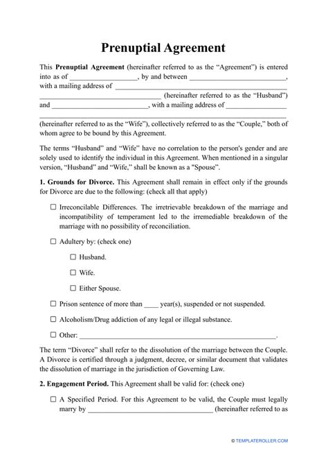 Prenuptial Agreement Template - Fill Out, Sign Online and Download PDF ...