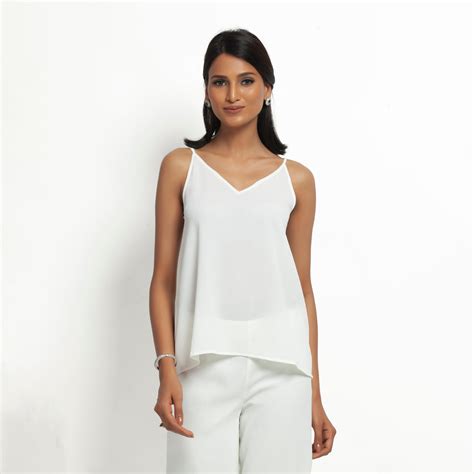 Buy White Crepe Spaghetti Top for Women Online