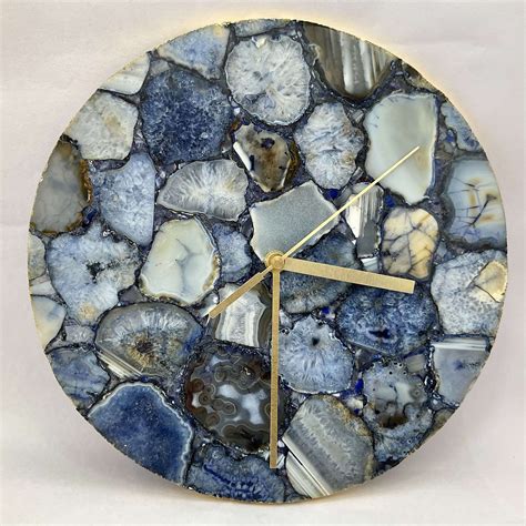 Blue Agate Clock: Elegant Gemstone Round Clock with Leafing – Writings ...