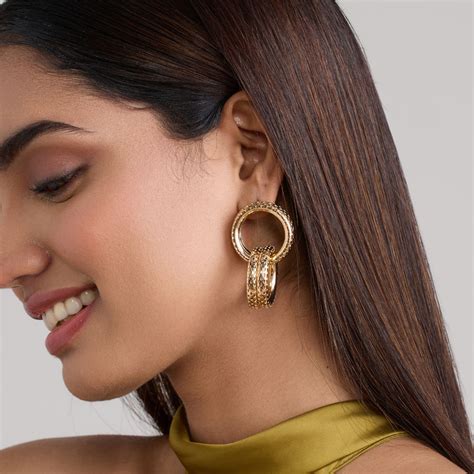 Buy Pipa Bella by Nykaa Fashion Gold Textured Dual Circular Drop ...
