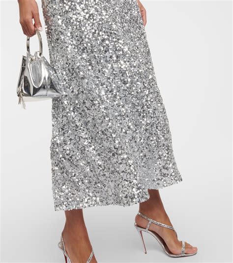 Puff-sleeve sequined midi dress in silver - Rotate | Mytheresa