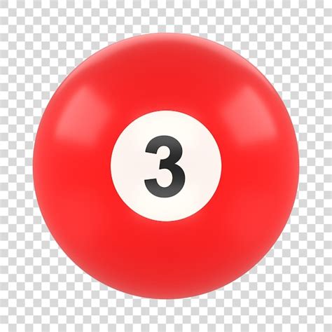 Biljartbal nummer drie rode kleur geïsoleerd op witte achtergrond ...