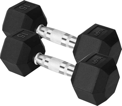 Yes4All 15 LBS Pair of Chrome Grip Encased Hex Dumbbells – Durable Hand ...