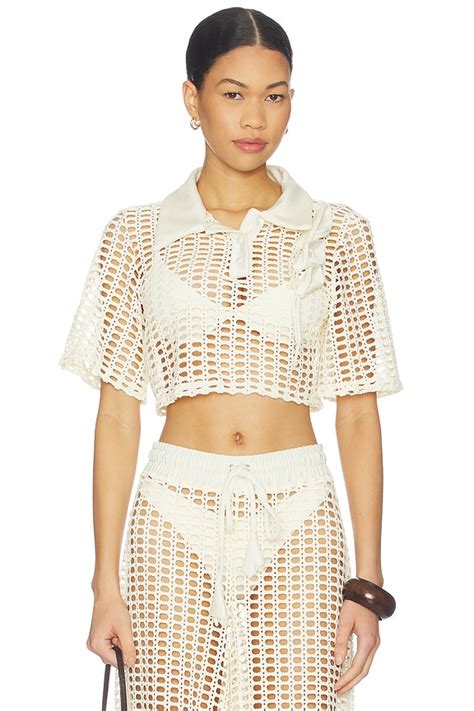PatBO Selene Mesh Shirt in Off White | REVOLVE