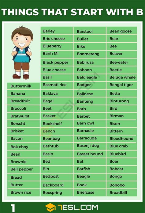Things that Start with B in English for Kids • 7ESL