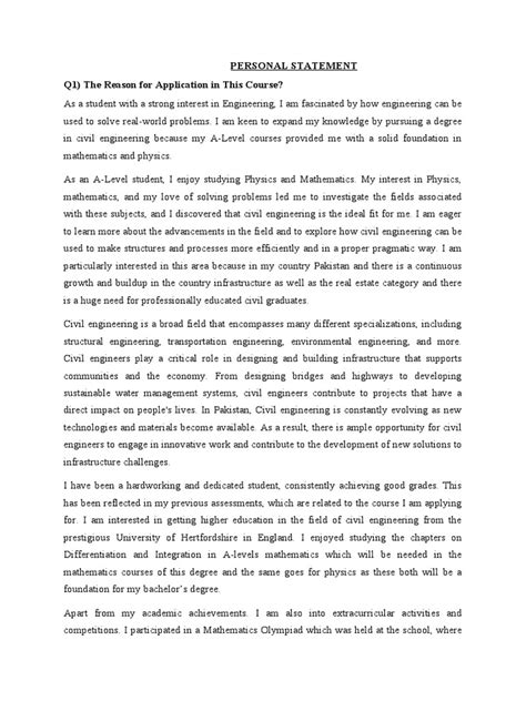 Personal-Statement Hertfordshire | PDF | Engineering | Civil Engineering