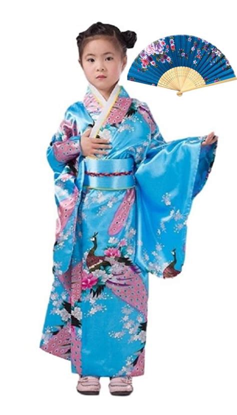 CRB Girls Kimono Japanese Top Robe Sash Belt Fan Set (Height 150cm ...