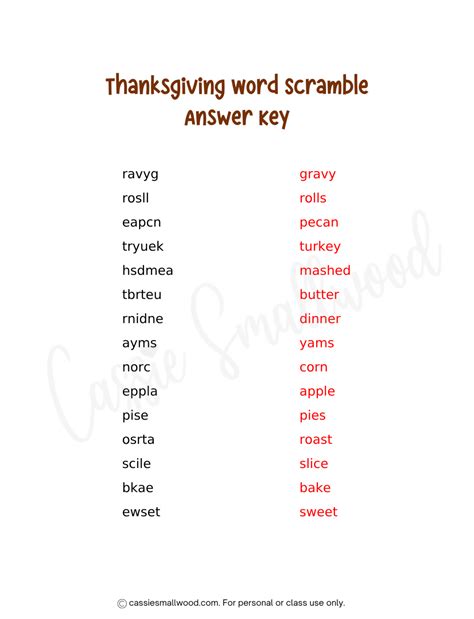Thanksgiving Word Scrambles (With Answers) - Cassie Smallwood