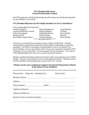 PTA Membership Form Concord Elementary School Our PTA ... - Fill and ...
