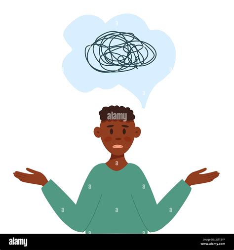 Young confused black man in cartoon flat style. Concept of confusion ...