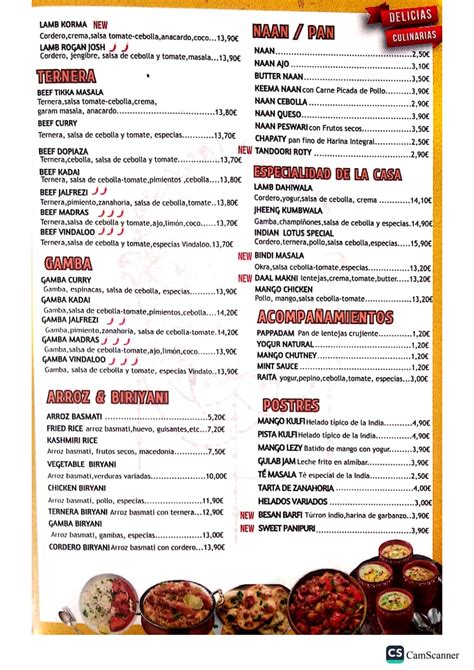 Menu 2024 - Indian Lotus Parla in Parla | TheFork