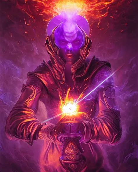 pyromancer necromancer cover in purple flames, deep | Stable Diffusion ...