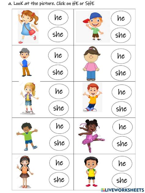 Pronouns he and she activity | English activities for kids ...