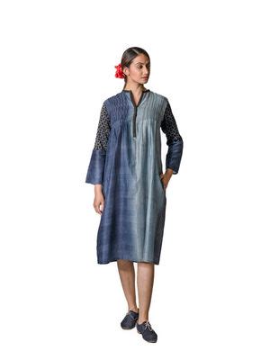 Buy Krishna Mehta Ocean Chanderi Tunic With Zig Zag Block Print Online