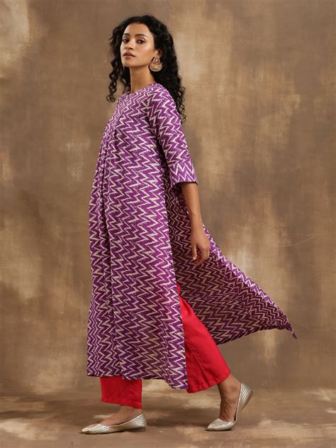 Purple Zig-Zag Printed Silk Kurta Pant Set – trueBrowns