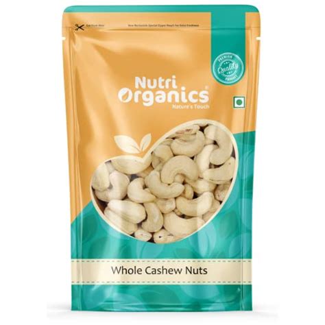 Nutri Organics Dry Fruits Natural Premium Whole Cashews | Whole Crunchy ...