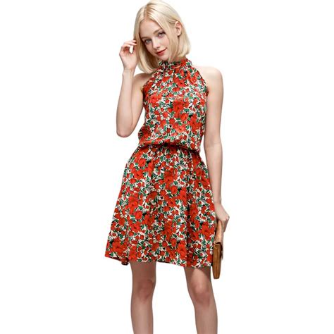 Women's Halter Neck Tie Back Boho Floral Print Sleeveless Elastic Waist ...