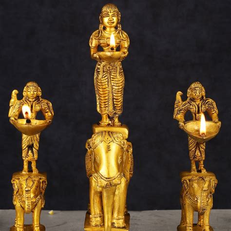 Traditional South Indian Pure Brass Deep Lady Paavai on Elephant Oil L ...