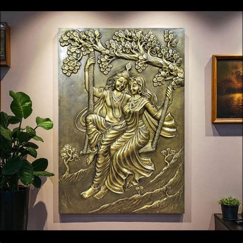 Radha Krishna Swing 3D Relief Mural | Spiritual & Romantic Wall Art (3 ...