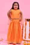 Buy Orange Dupion, Organza Sequins, Gota Patti Lehenga Set With Dupatta ...