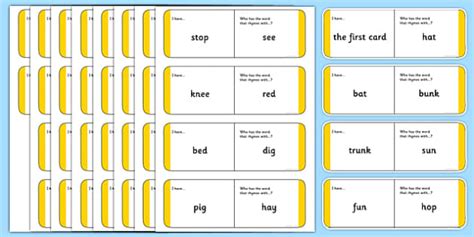 Australian Kindergarten Year 1 One Syllable Rhyming Words Loop Cards