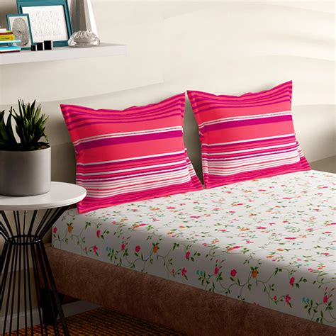 Buy PORTICO Charlotte Pink Floral Printed Cotton Super King Bedsheet ...