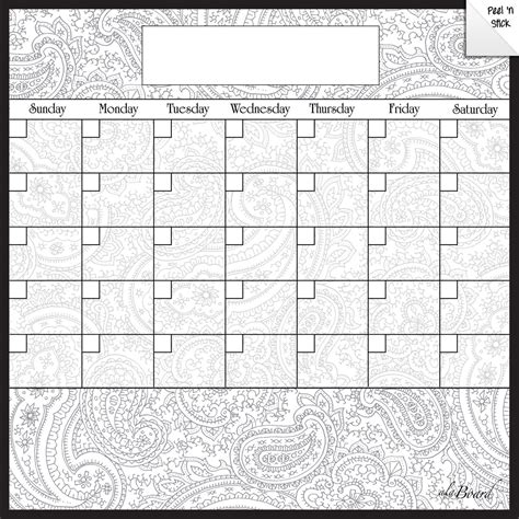 Monthly Calendar Wall Decal (Paisley) + Marker 5 Pack