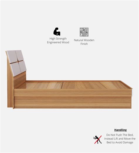 Kruger Queen Size Bed with Hydraulic Storage in Teak finish – Furniturly