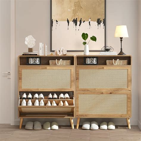 Hommoo Rattan Shoe Storage Cabinet Set of 2 with 2 India | Ubuy