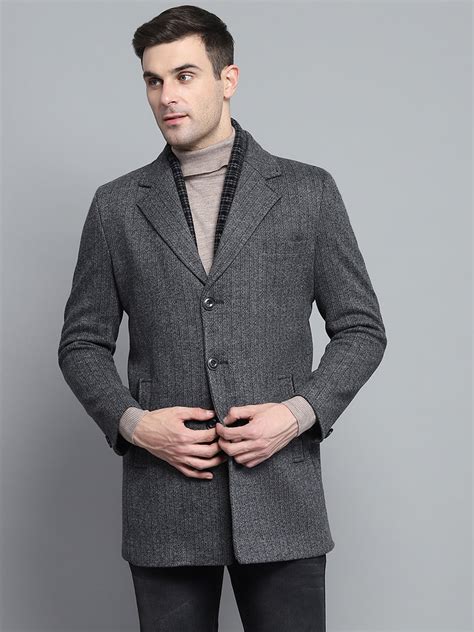 Buy Men Grey Solid Notch lapel Collar Full Sleeve Coat Online in India ...