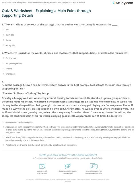 Quiz & Worksheet - Explaining a Main Point through Supporting Details ...