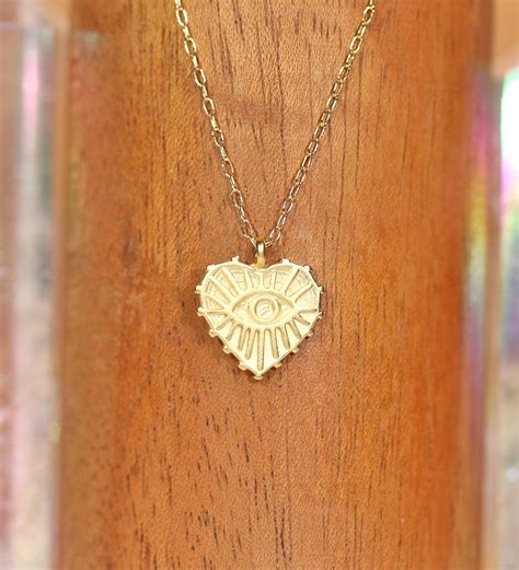 Evil eye necklace, protection necklace, amulet pendant, gold eye, heart ...