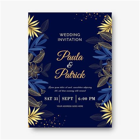 Gradient golden floral wedding invitation template | Free Vector