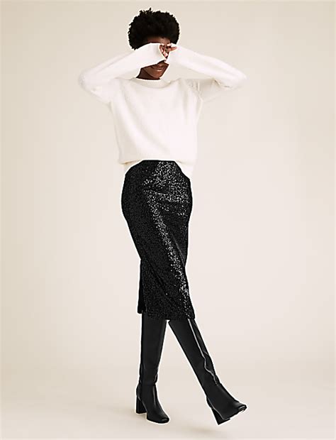 Buy Sequin Midi Straight Skirt at Marks & Spencer