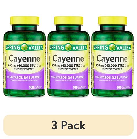 (3 pack) Spring Valley Cayenne Dietary Supplement Capsules for Metabolism Support, 455 mg, 100 ...